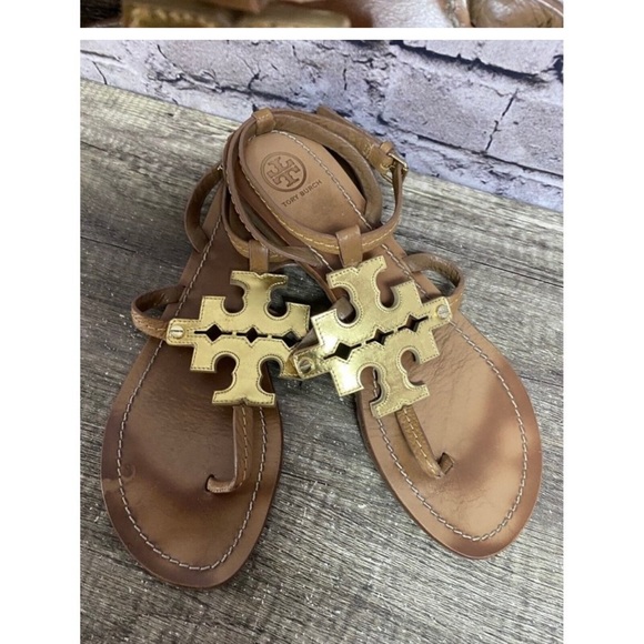 Tory Burch Shoes - Tory Burch Women’s Phoebe Sandals Leather Gold/Brown Ankle Strap Size9-9.5